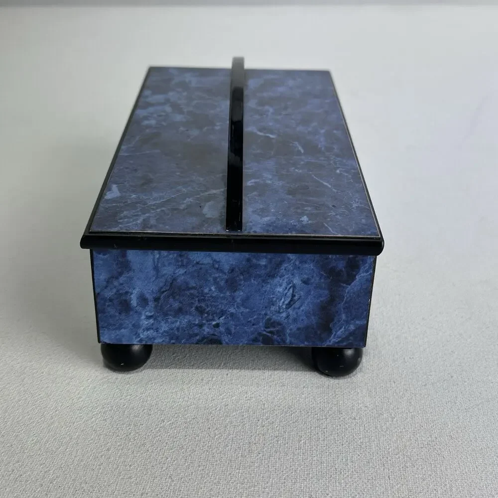 Modern Times Blue Marbled Wooden Keepsake Jewelry Box Velvet Lined With Feet